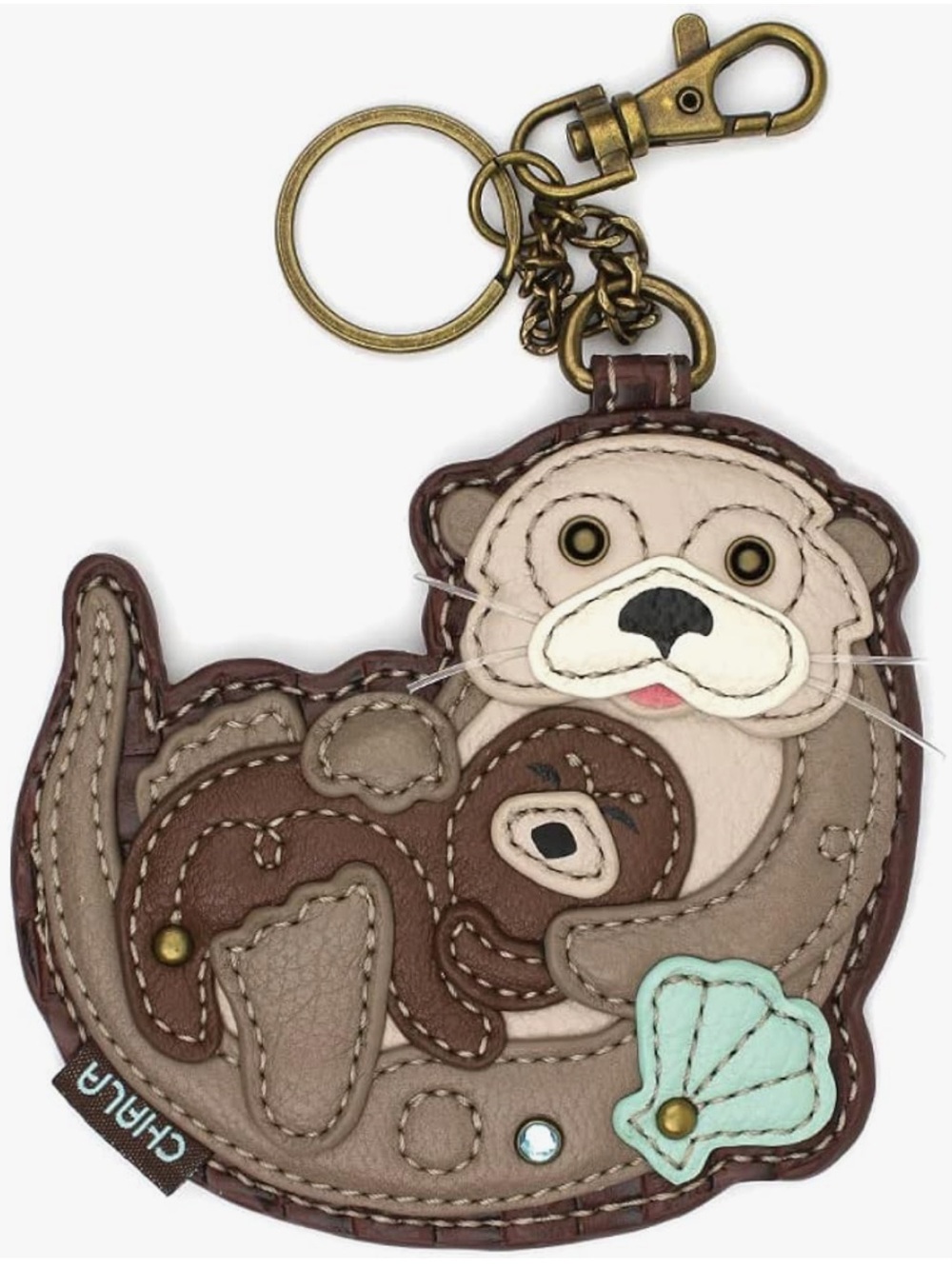 Chala Otter Family Appliqué Key Fob Coin Purse NWT